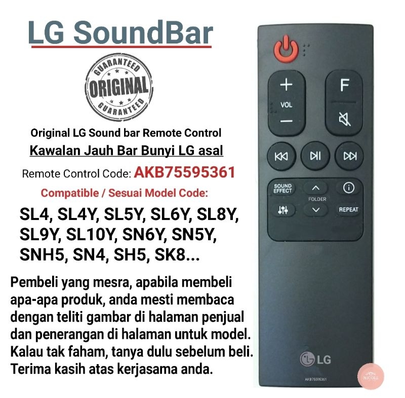 Replacement Remote Control For LG Soundbar - Compatible With SN5Y SN6Y SL4Y Models