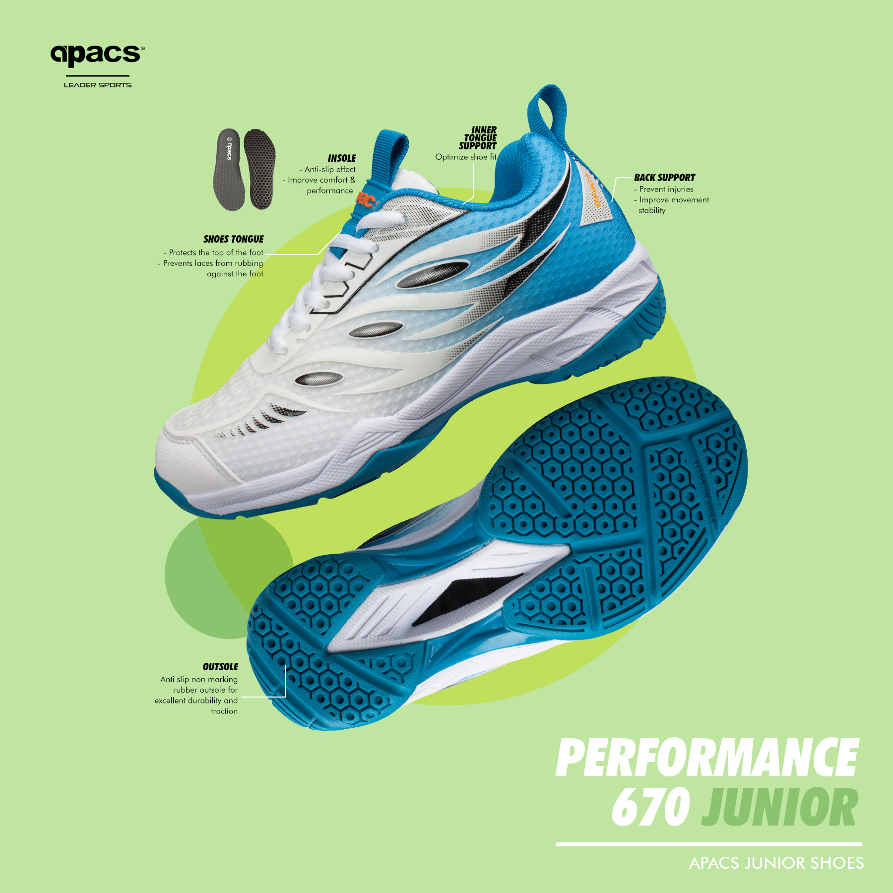 APACS INDOOR/ON COURT JUNIOR SHOES PERFORMANCE 670 | Shopee Malaysia