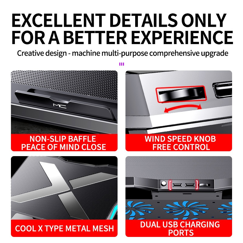 New RGB Laptop Radiator Portable Laptop Holder Cooler Cooling Fan ...