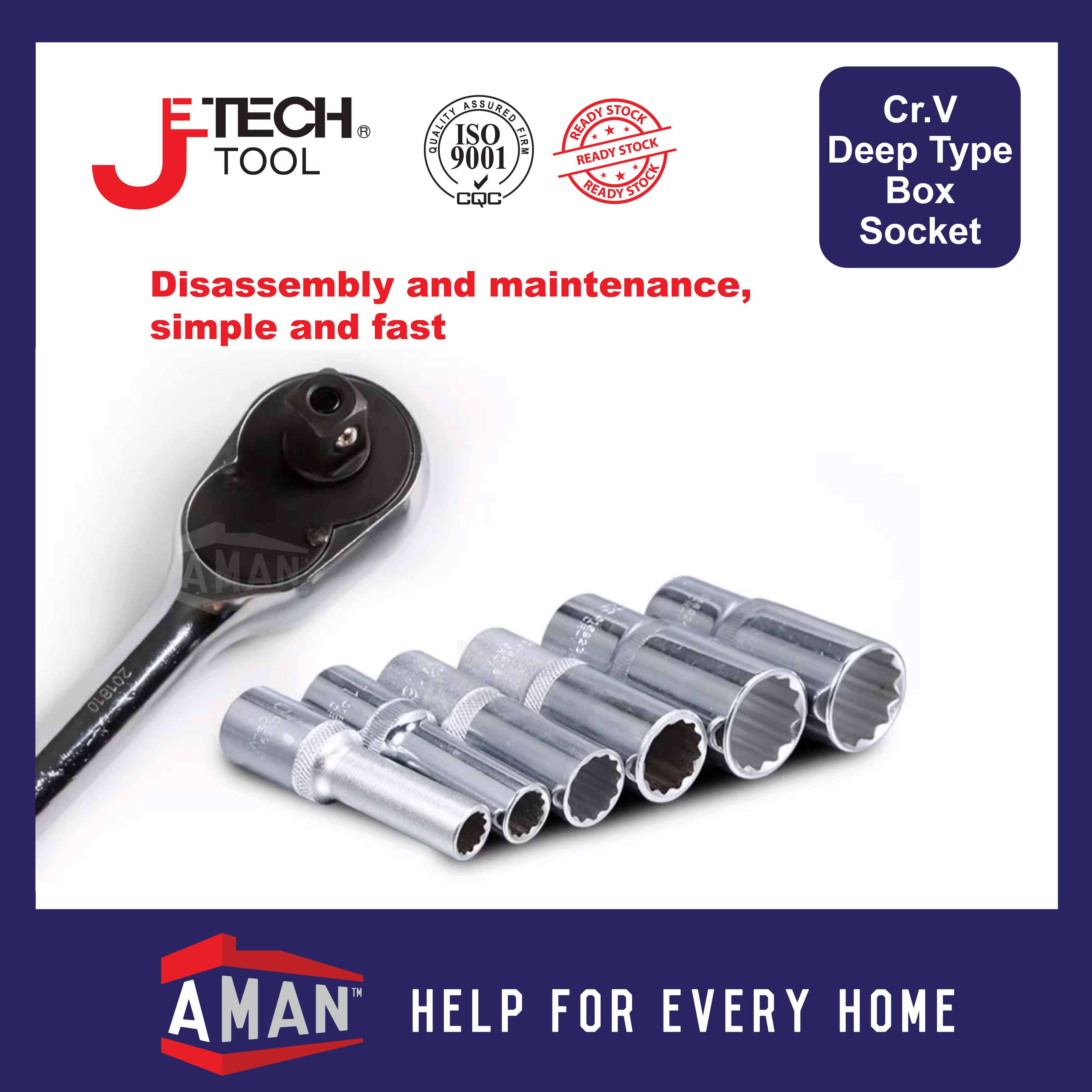 JETECH Box Socket 6 Point 12 Point 1/2" Deep Type CRV Socket Box Hex ...