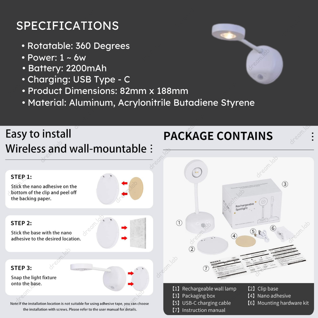 2200mAh Battery LED Motion Sensor Wall Light Spotlight Wireless USB ...