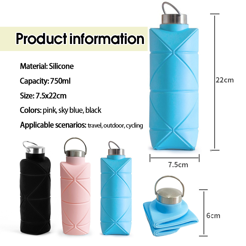 750ML Foldable Silicone Water Bottle Outdoor Folding Bottle Portable ...