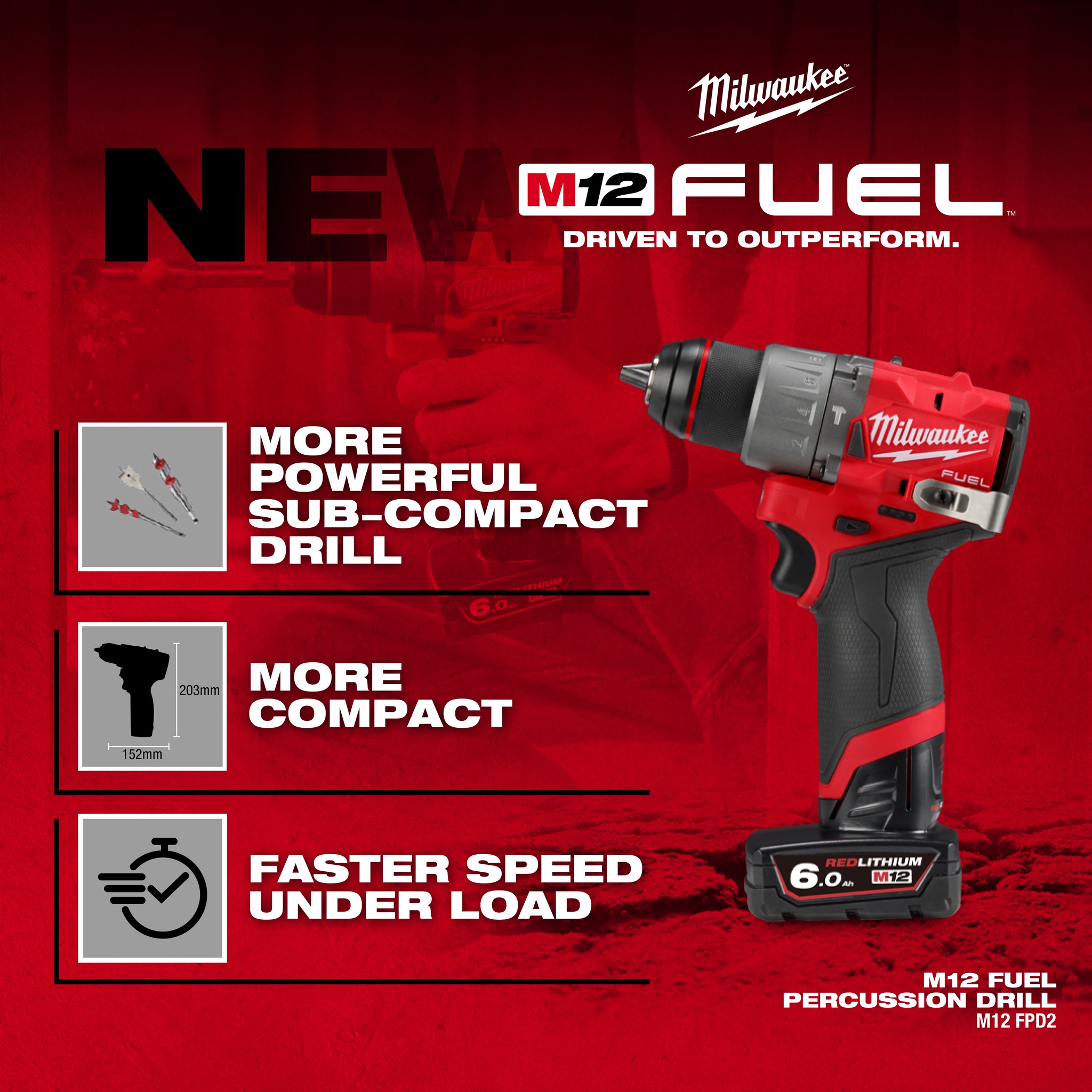 MILWAUKEE M12 FPD2 Impact Drill | FPD2-602X M12 FUEL™ Gen III 13mm ...