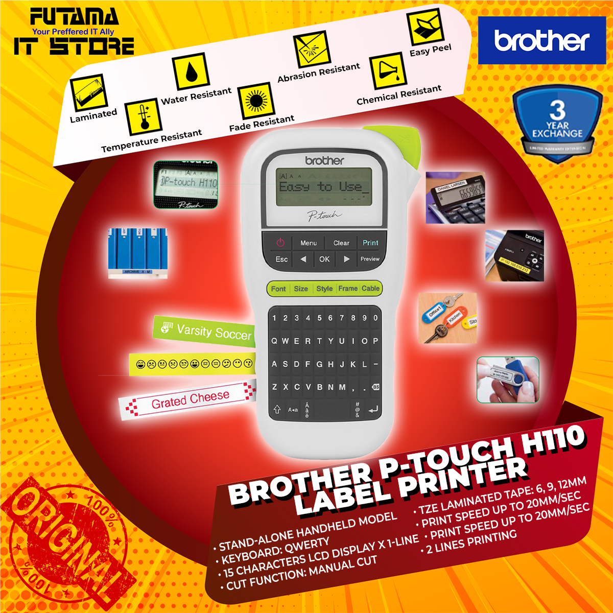 Brother PTouch H110 Label Printer QWERTY Keyboard/Up to 12mm tape/Up
