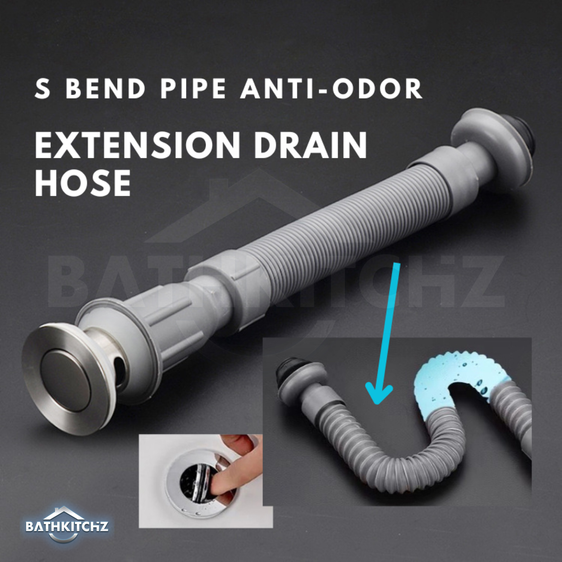 BATHKITCHZ Bathroom Sink Basin Flip Top Waste Extension Drain Hose Anti ...