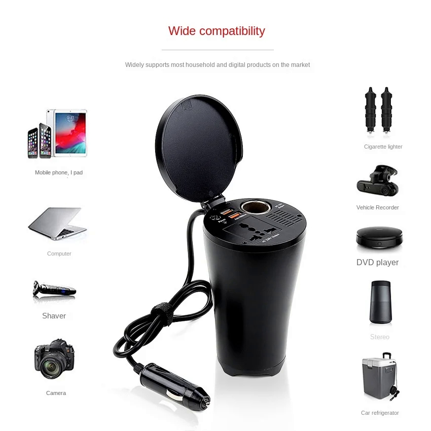 Car AC Power Inverter Cup Shape 220v~240v 4.8A Dual USB Charge Ports ...