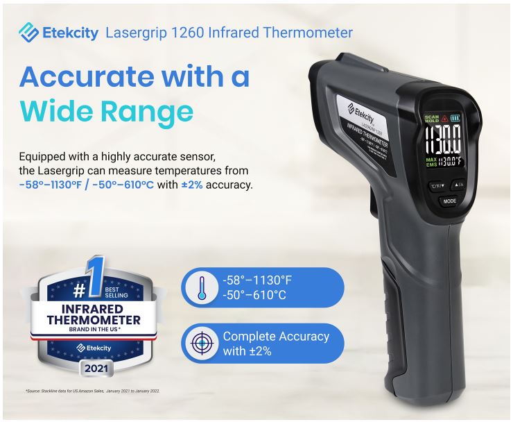Etekcity Infrared Thermometer Temperature Gun -58°F to 1130°F, Laser ...