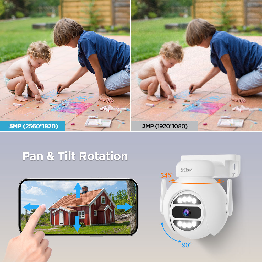 5MP SriHome NVR WiFi Touch Screen Monitor + 4pc 2K PTZ Camera Night ...
