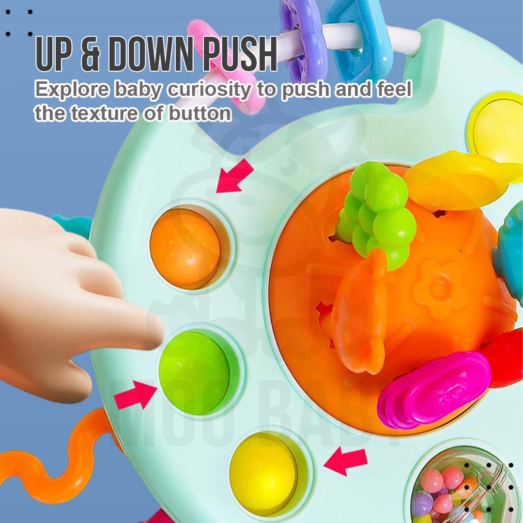 ⭐Moo Baby Mainan Baby 6 Bulan Toy UFO Pull String Toy Baby Teether Toys ...