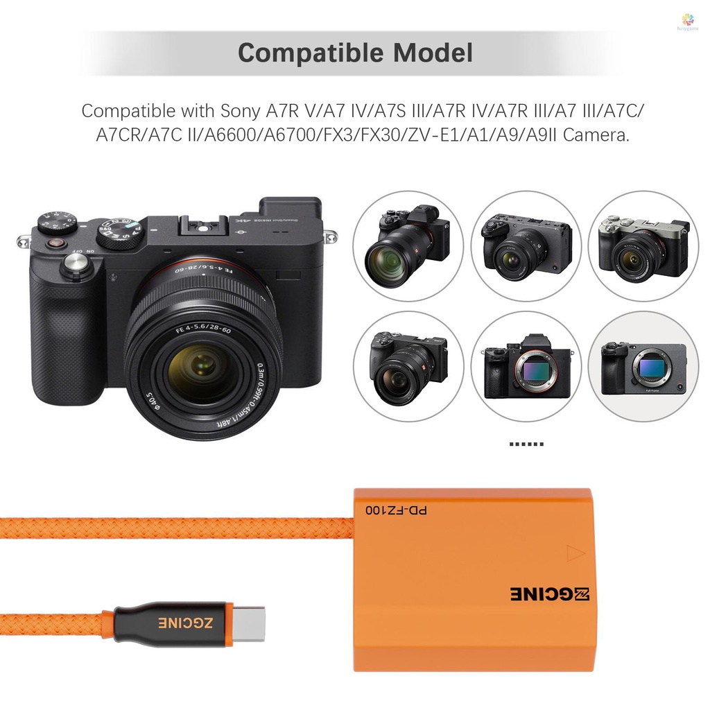 Cavo Batteria Fittizia ZGCINE Da USB-C PD A FZ-100 | 60 Cm, Intrecciato | 8V/2A Per Sony A7III, A7IV, A6700, FX3