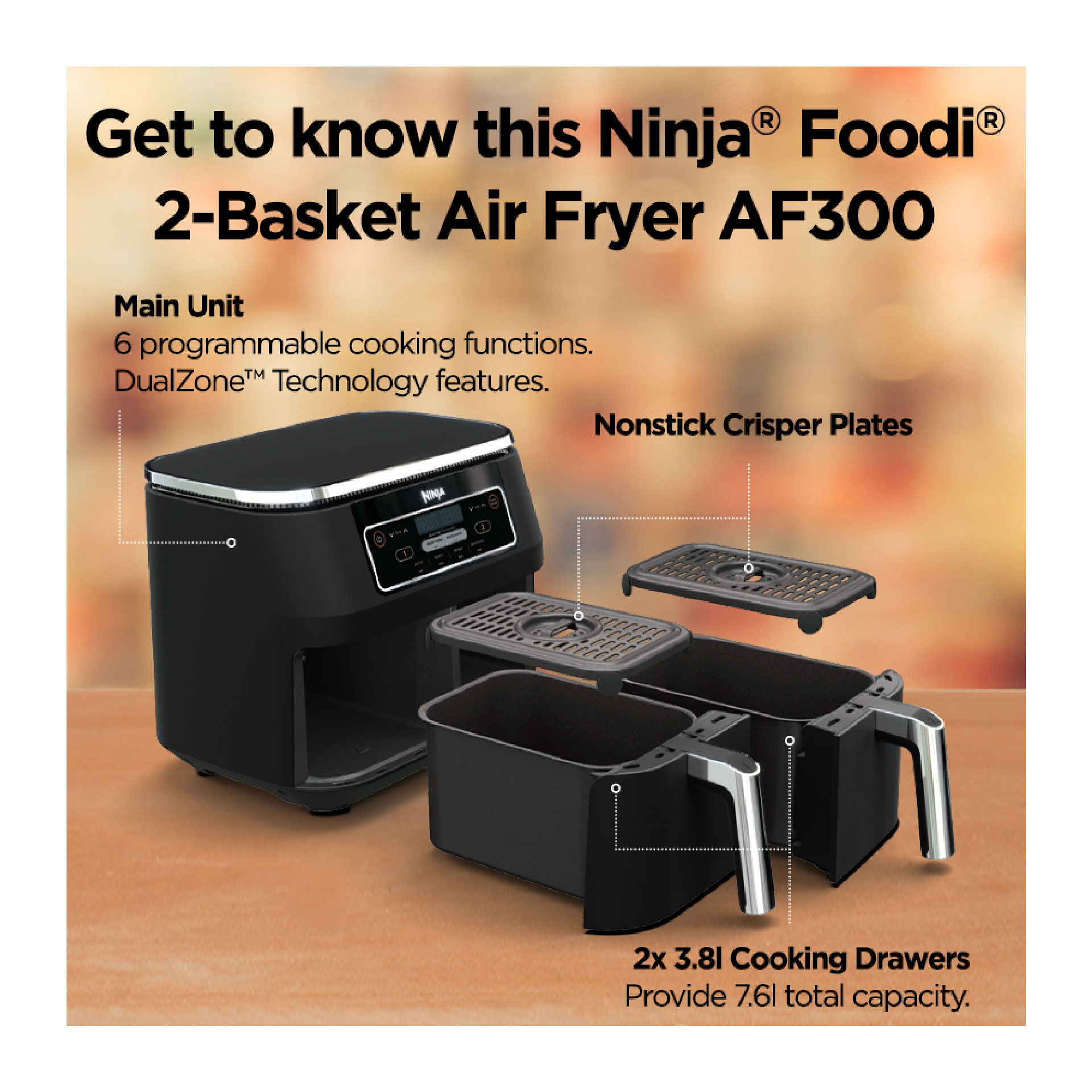 Ninja Foodi DualZone 6-in-1 Digital Air Fryer, No Oil, Crisp