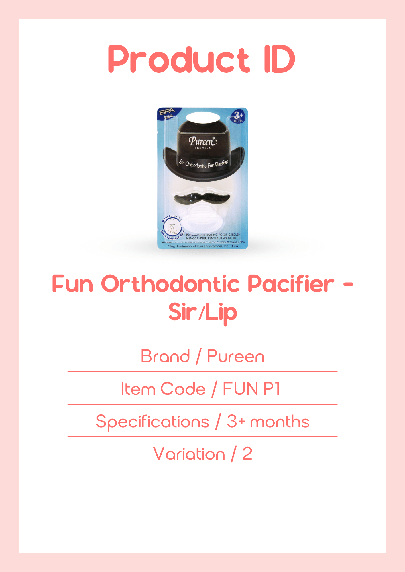Pureen Fun Orthodontic Pacifier - Sir/Lip FUN P1 (3 MTHS+) | Shopee ...