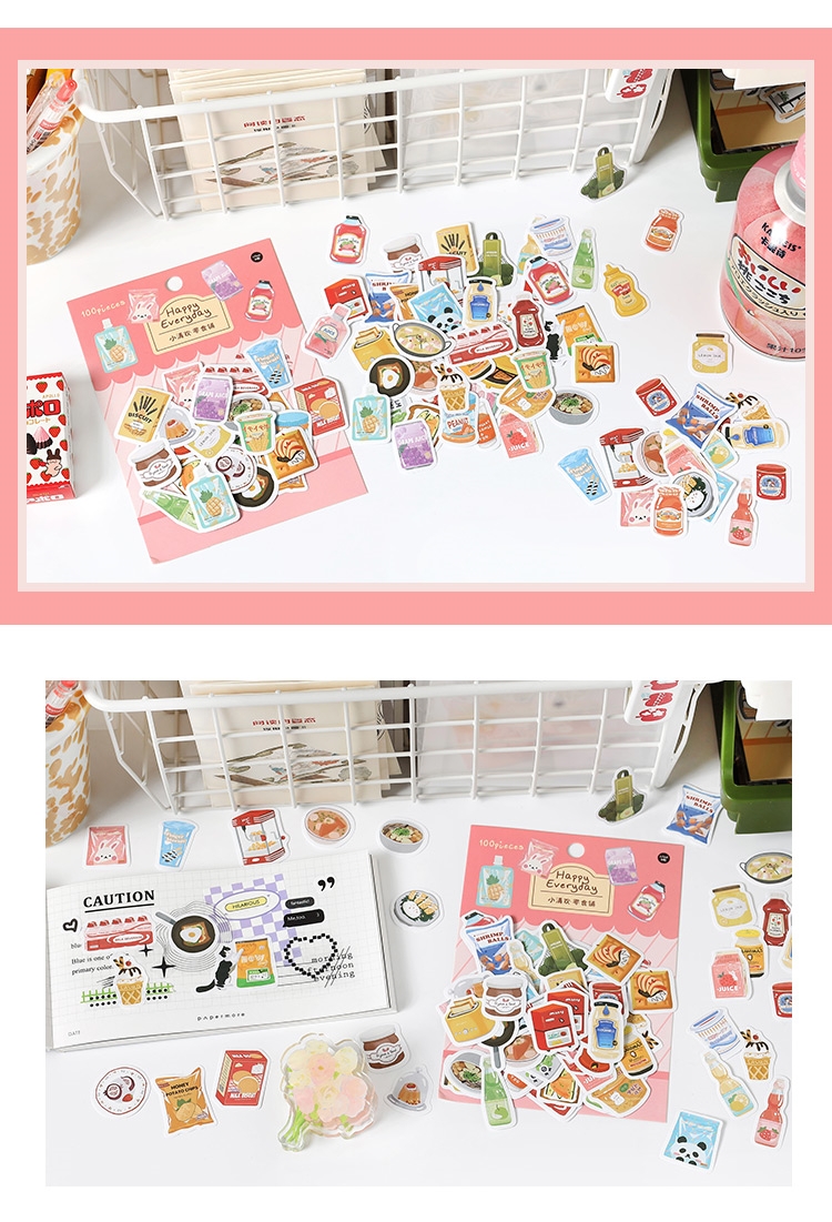 IFM 100pcs Happy Everyday Series Daily Life Mini Deco Stickers Pack DIY ...