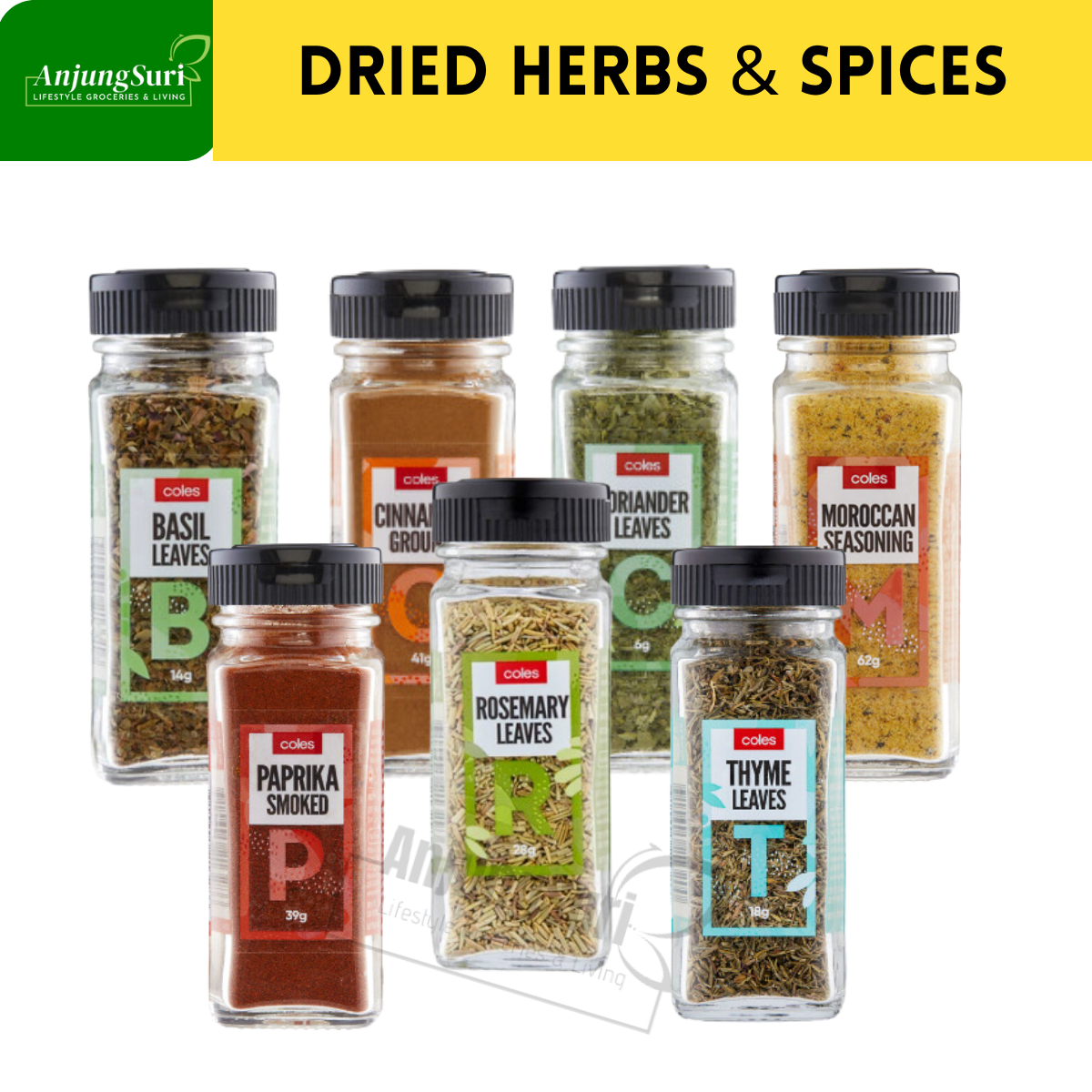 Coles Dried Herbs & Spices Cracked Black Peppercorns Paprika Cumin ...