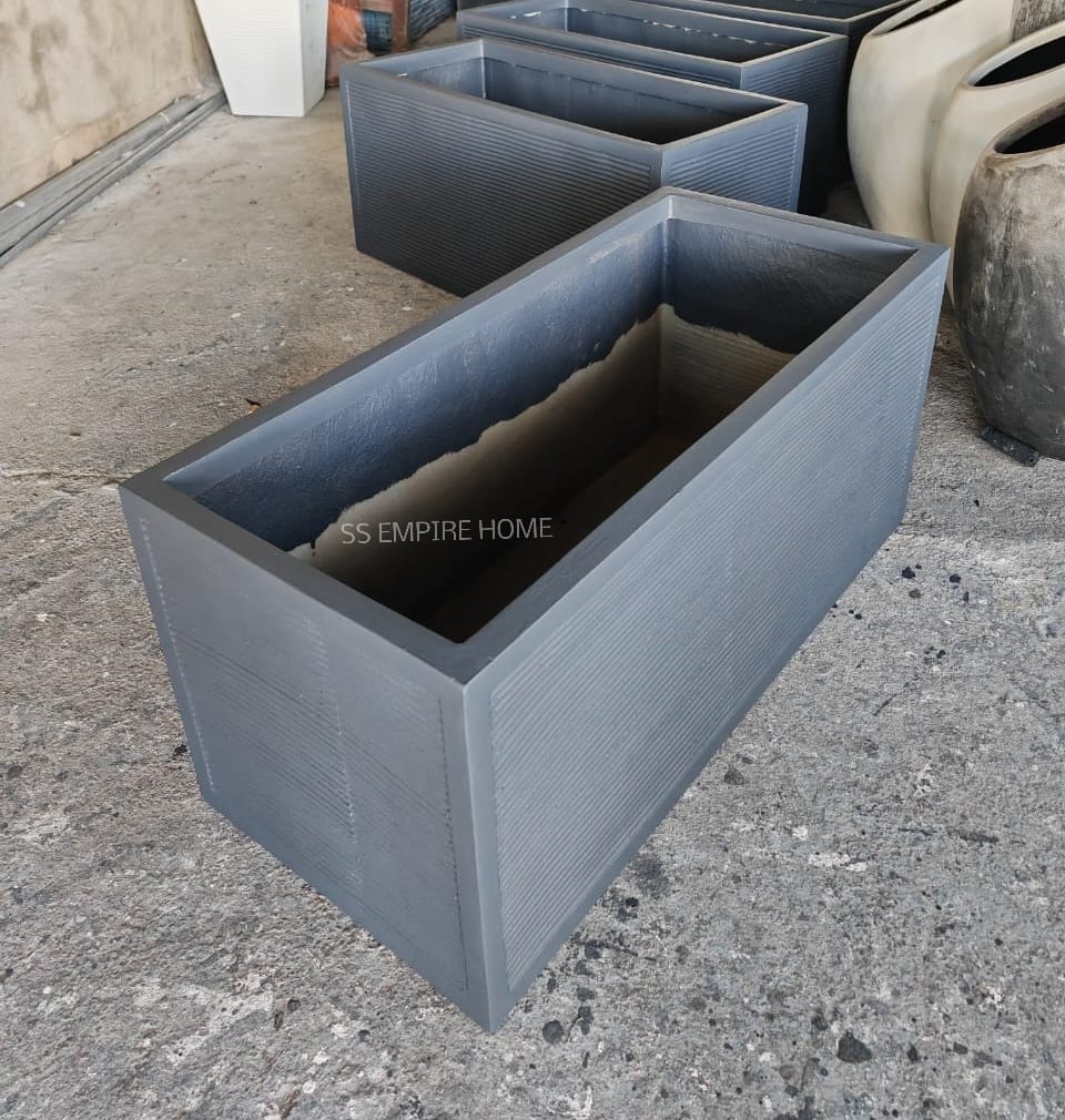 RUDI PB2 Grey Line Planter box Fibreglass Flower Pot Pasu Bunga Garden ...