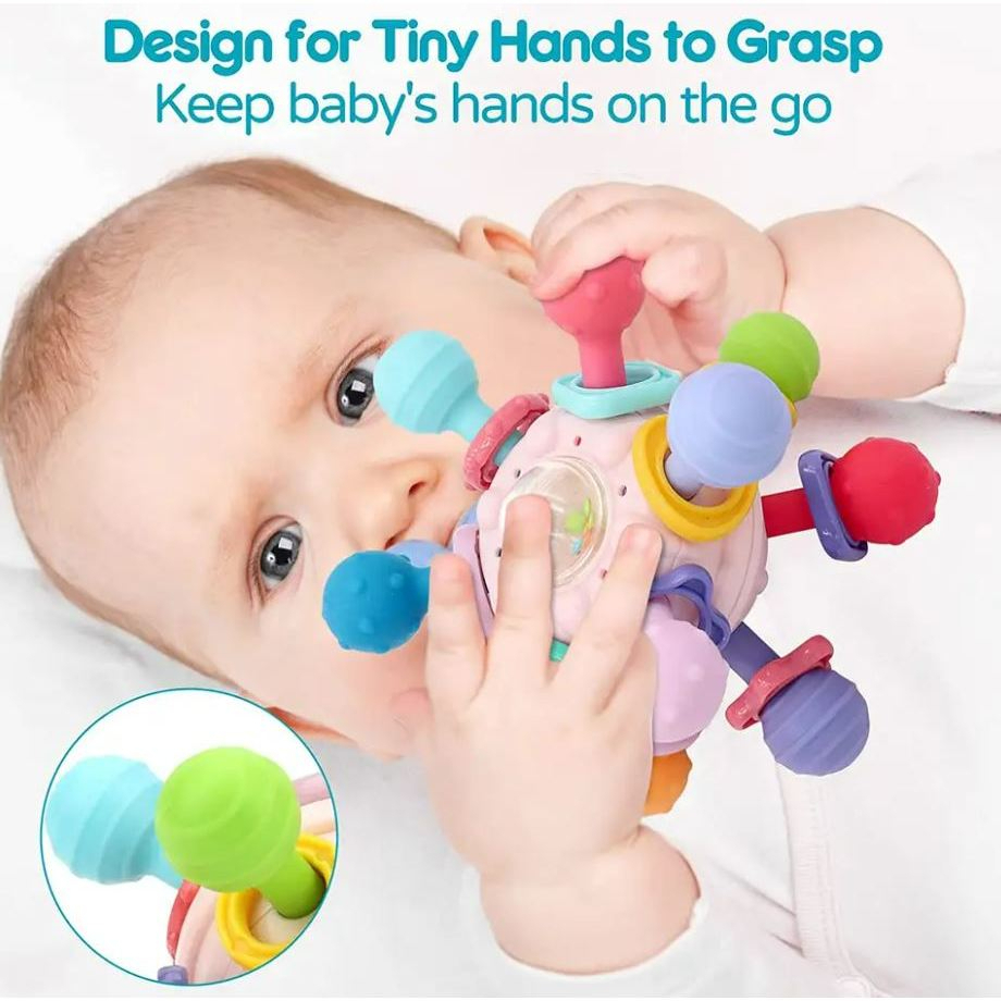 Newborn Toys Baby Rattle Handbell Teether Sensory Toys Activity Toy 3 ...