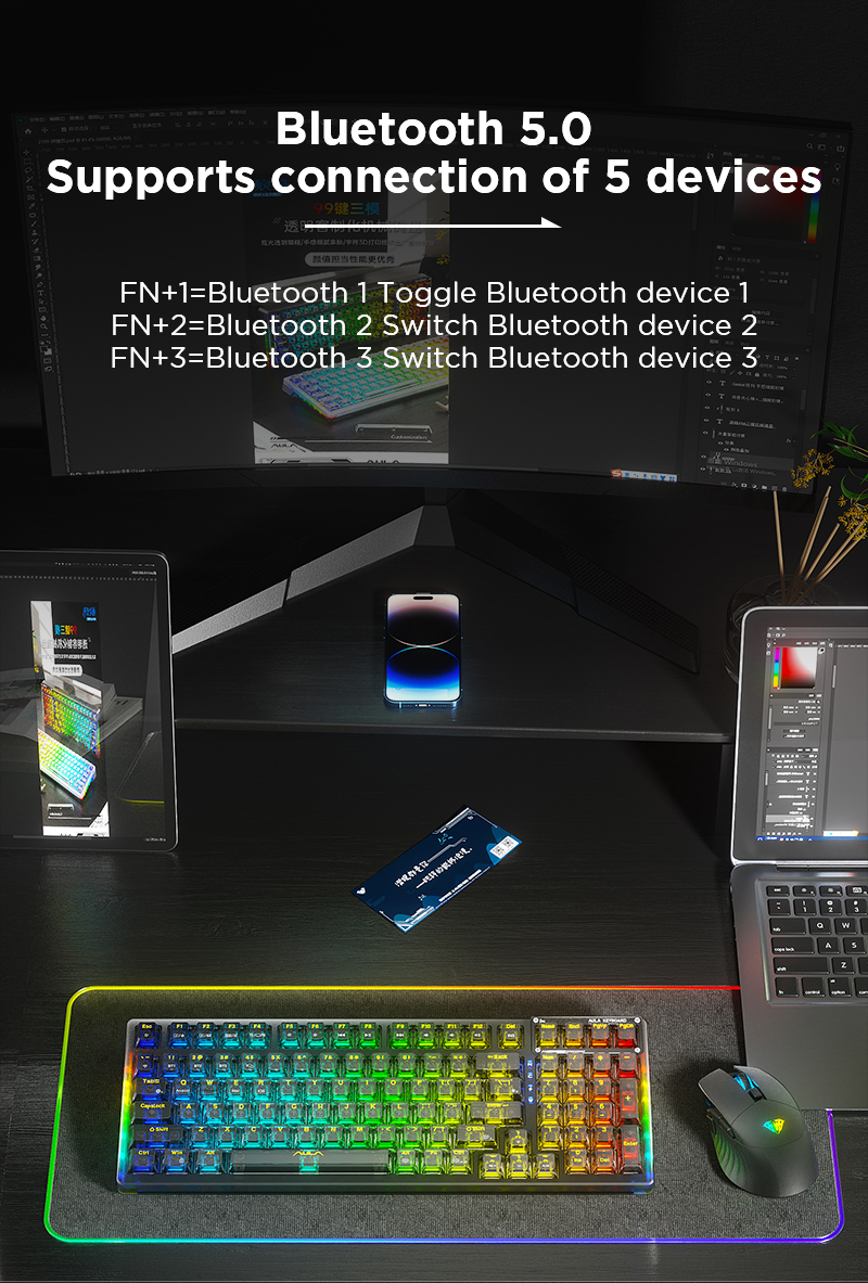 AULA F98 Wireless Mechanical Keyboard Gaming Hotswap Gasket Mount ...