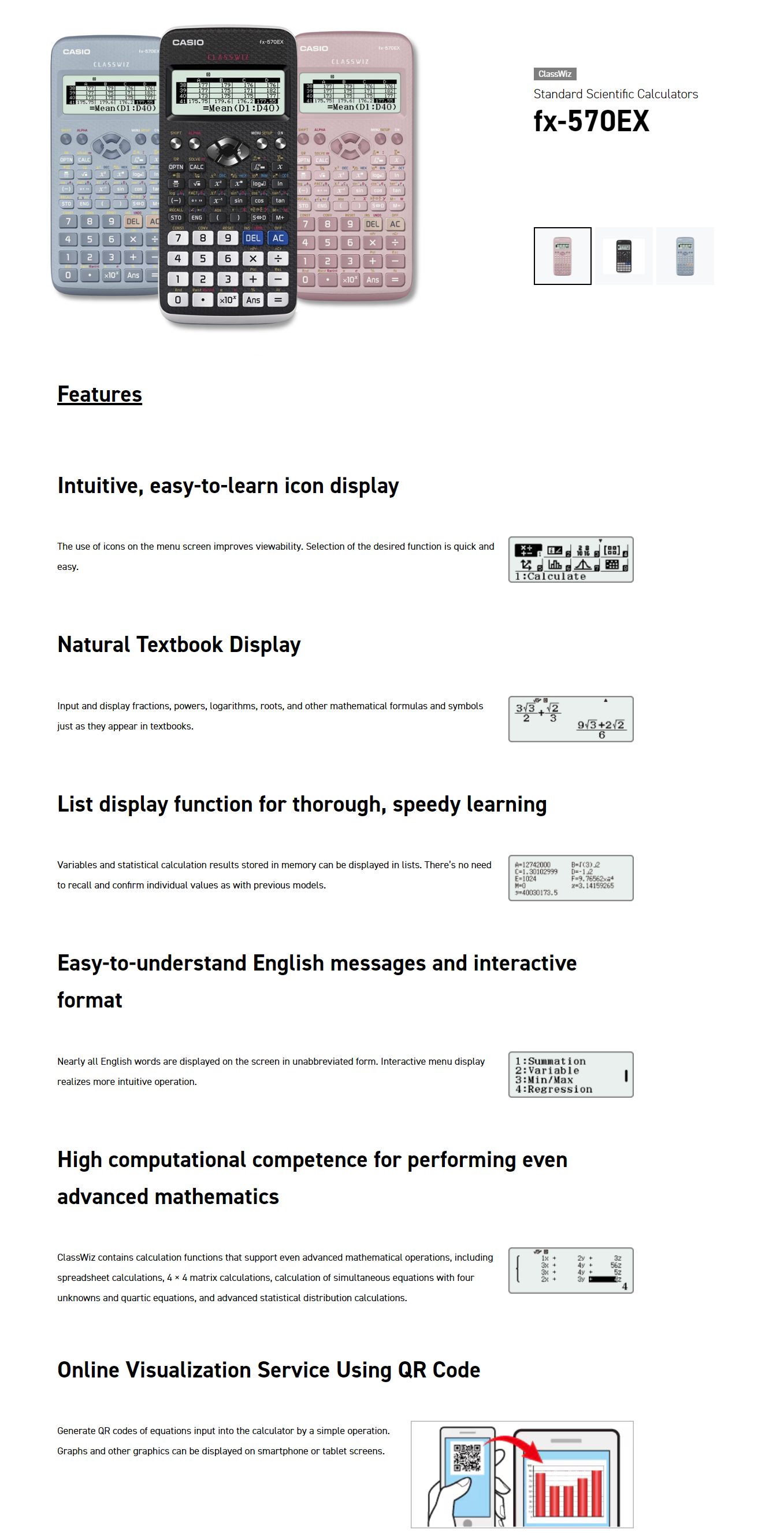 CASIO FX-570EX CLASSWIZ STANDARD SCIENTIFIC CALCULATOR WITH 10+2