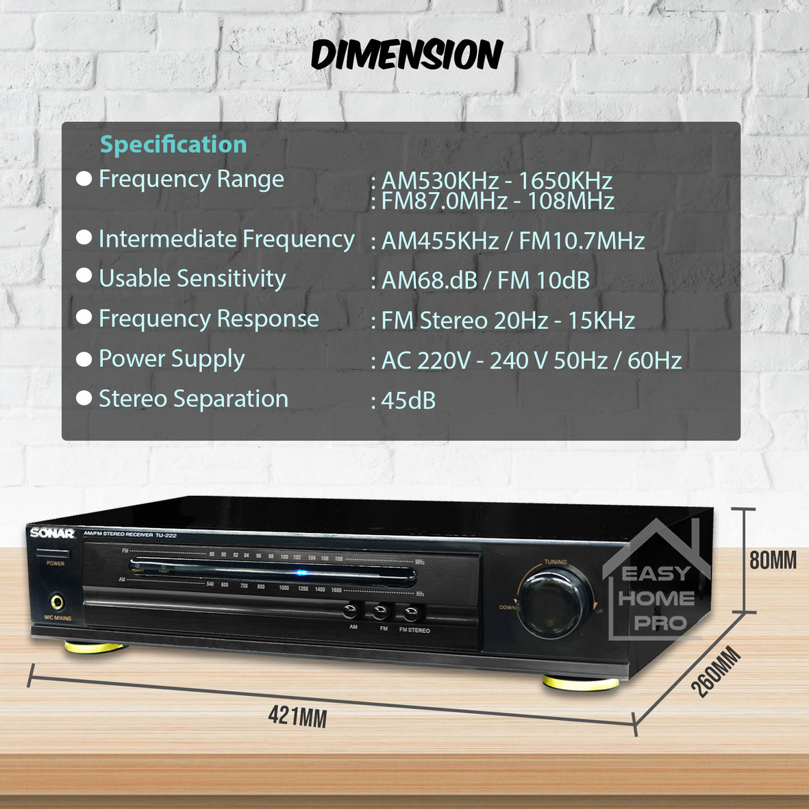 SONAR TU-222 FM Tuner AM Tuner AM/FM Component Tuner for Amplifier ...