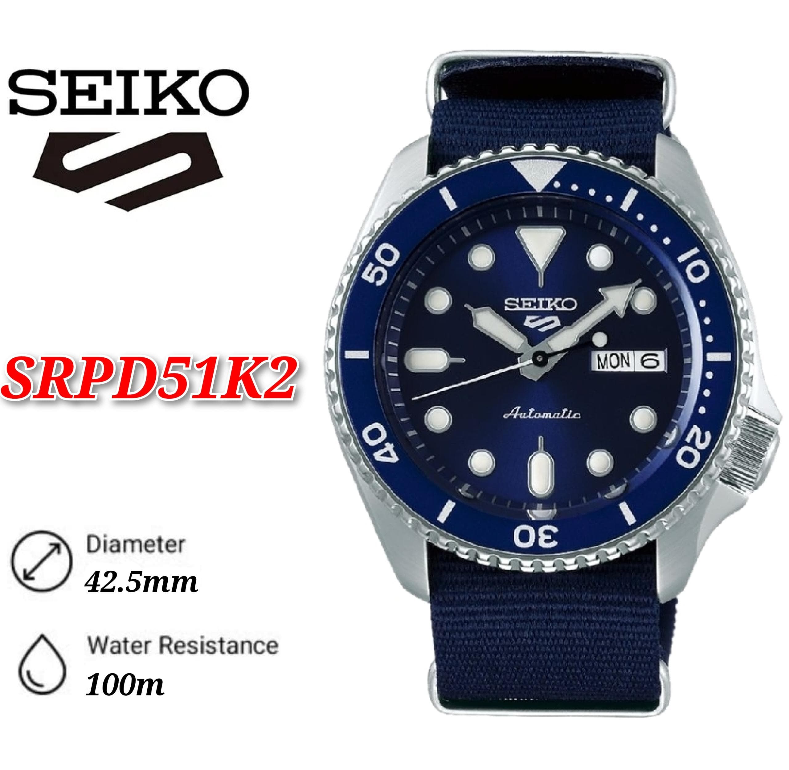 Seiko Sports Superman SRPD51K2 Automatic 100M Blue Dial Blue