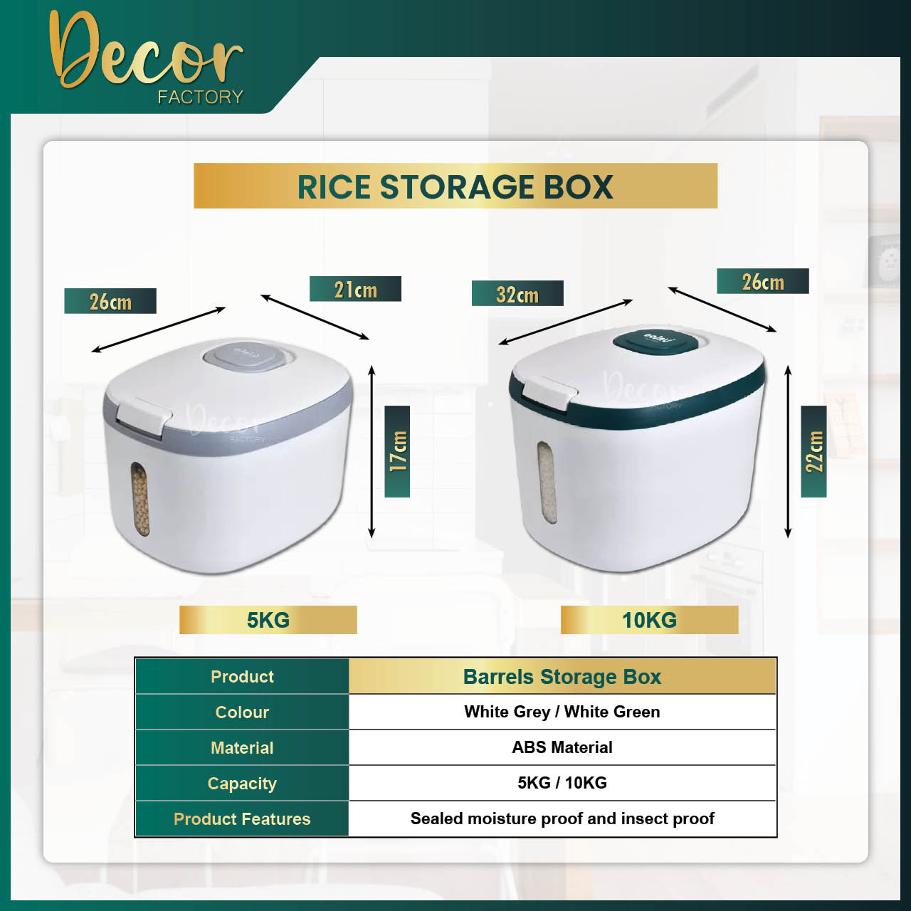 Rice Storage Rice Dispenser 5KG 10KG 12KG Container Moisture Proof ...