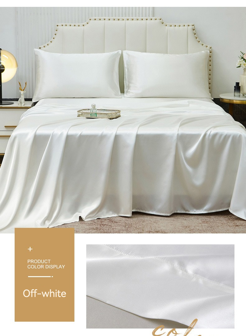 4Pcs Satin Silk Fitted Bedsheet With Comforter Cover Queen/King