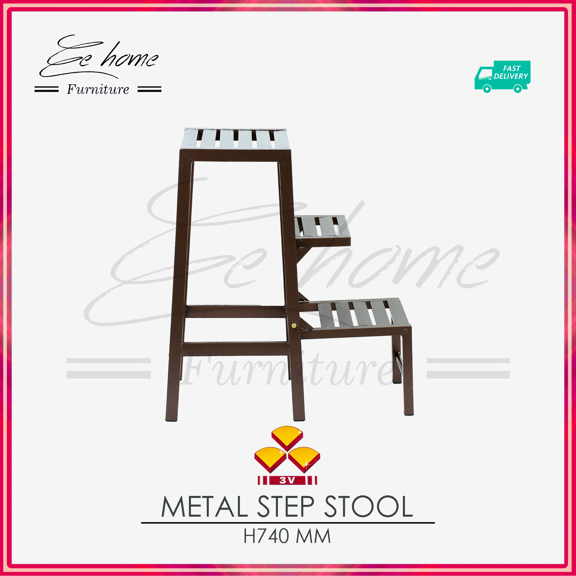 EE HOME Metal Step Chair Ladder Stool Heavy Duty 3 Step Chair Foldable ...