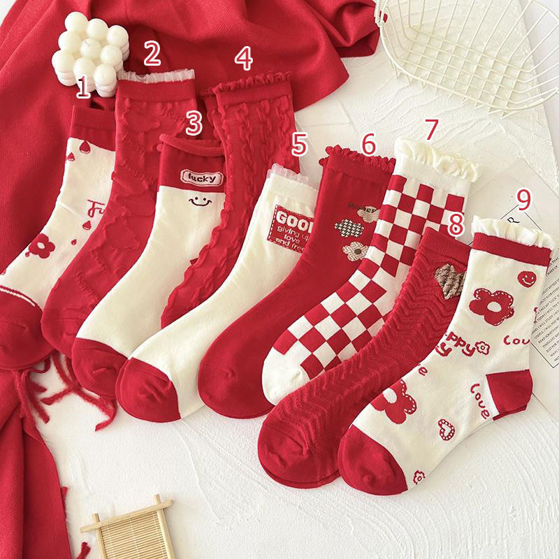 Mrs.socks Red Pattern Corak Ins Sock Long Socks Women Stokin Panjang ...