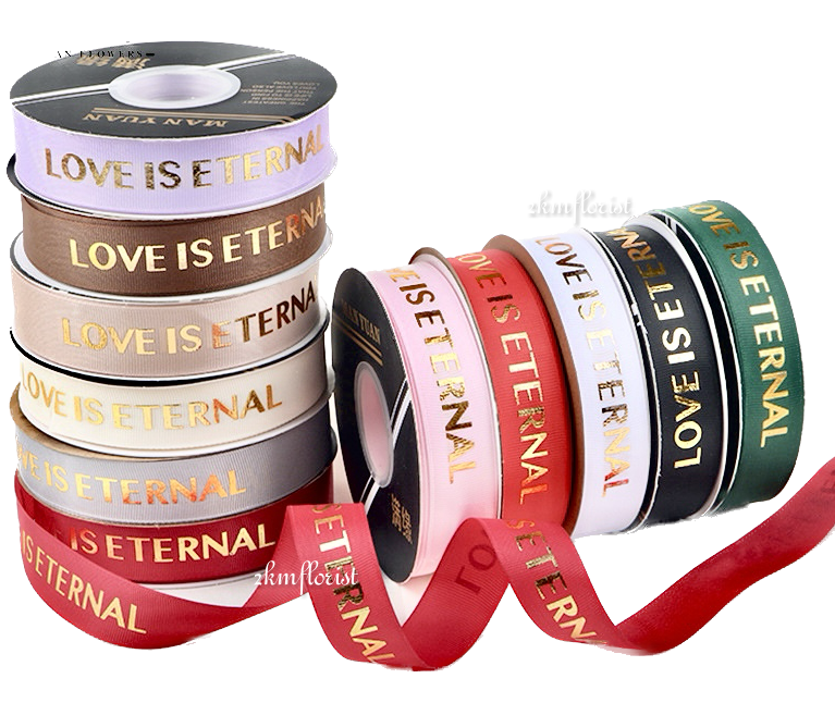 (22M) 2.5CM LOVE IS ETERNAL Ribbon Reben Riben Gift Satin Organza ...