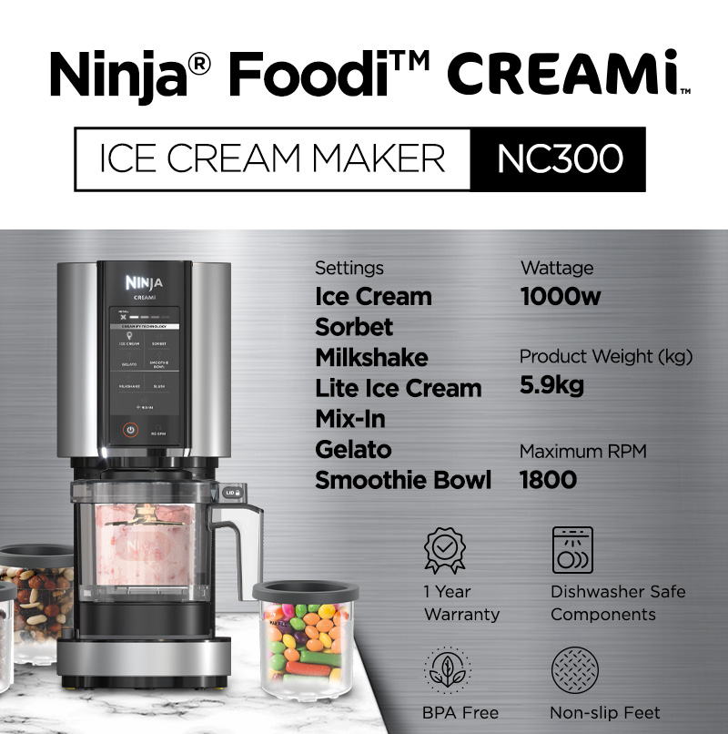 NEW Ninja CREAMi, Ice Cream Maker, 5 One-Touch Programs (NC300) *SHIPS SAME  DAY*