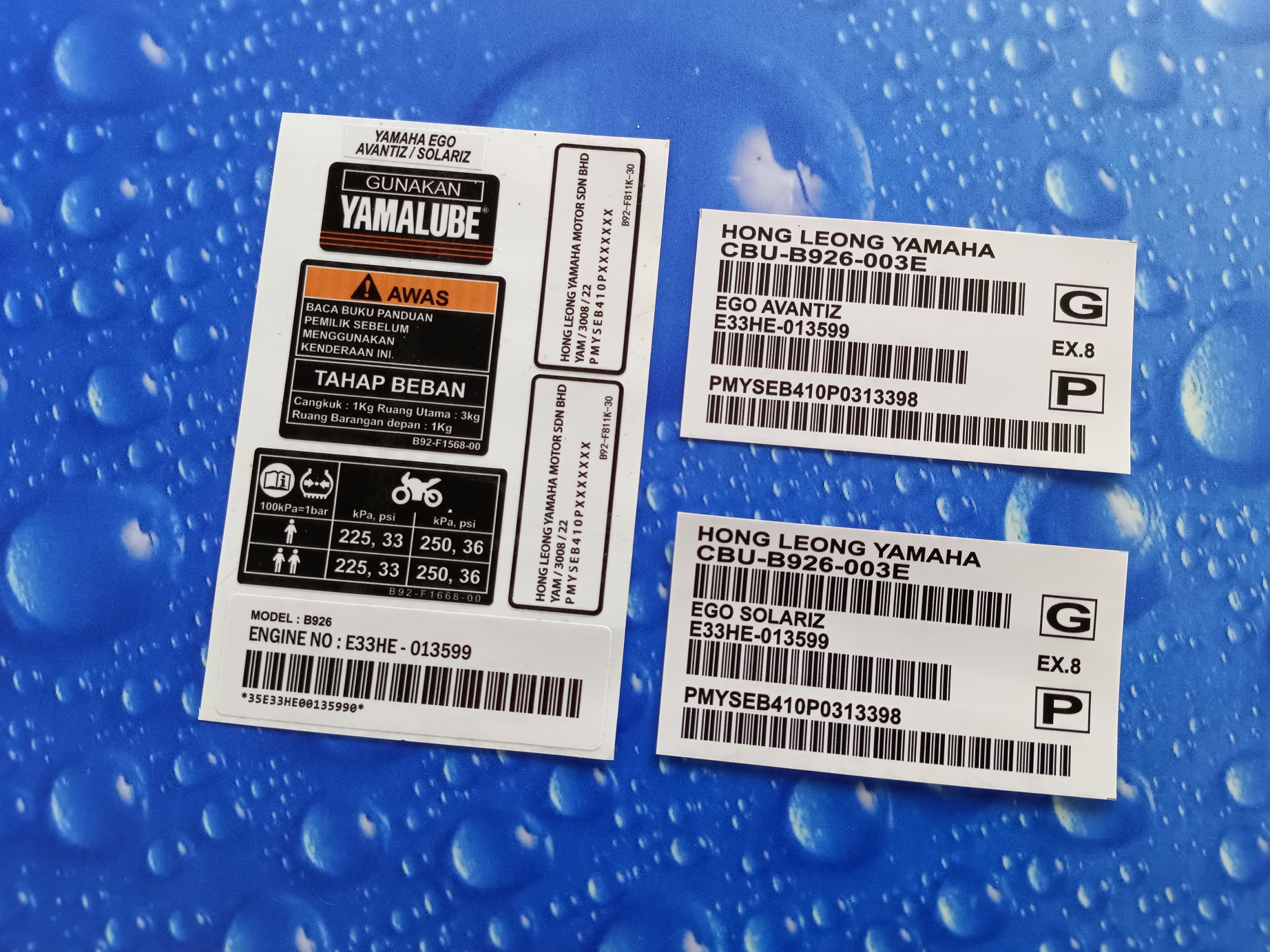 Yamaha Ego Avantiz Solariz Sticker Tire Information Sticker Remember ...