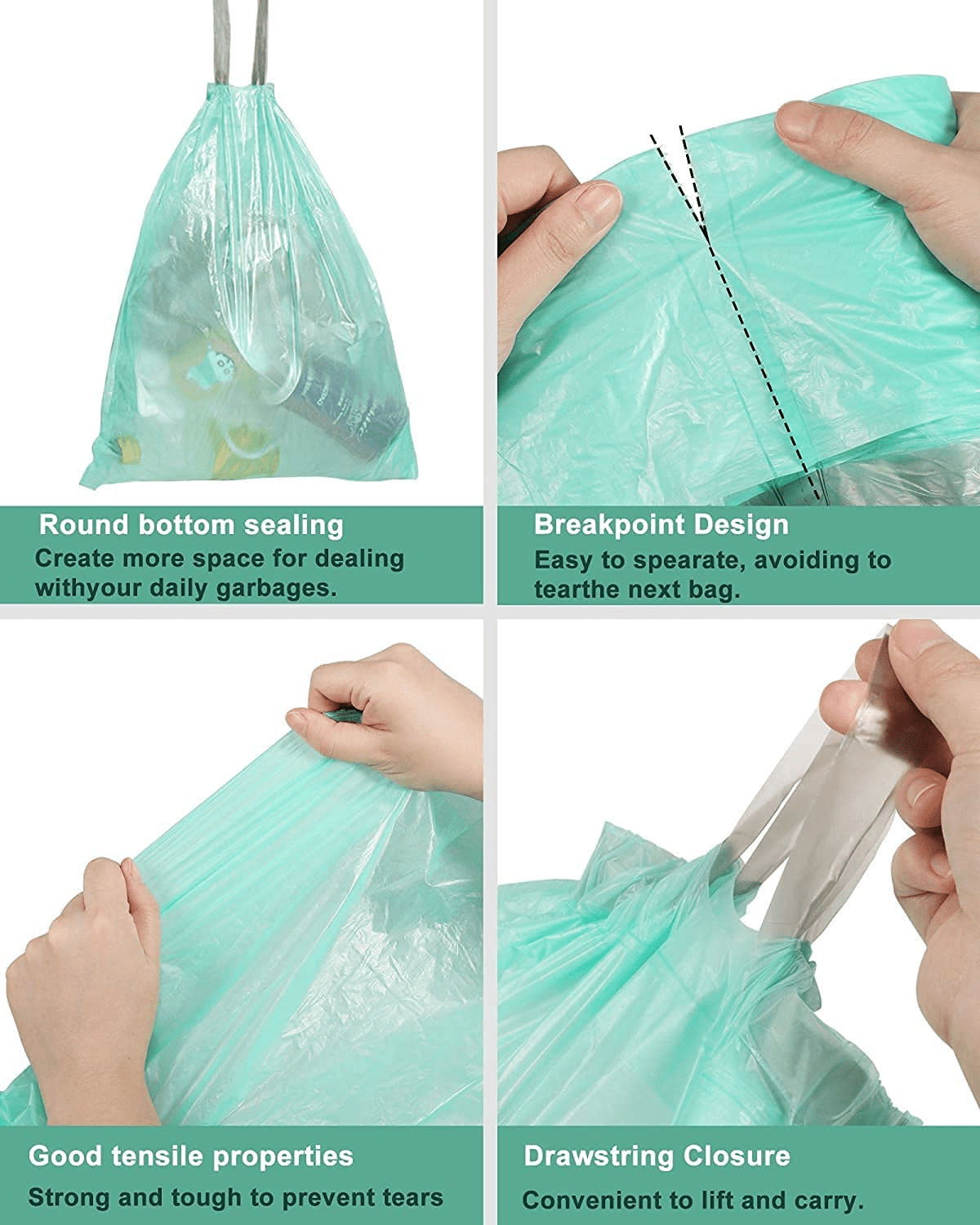 100 Pcs Drawstring Garbage Bag Trash Bag Rubbish With Rope Easy Pull ...