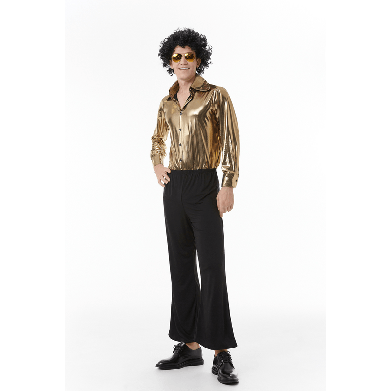 Men 60 70s Disco Dazzler Retro Costume Sparkle Metallic Hippie Jumpsuit ...