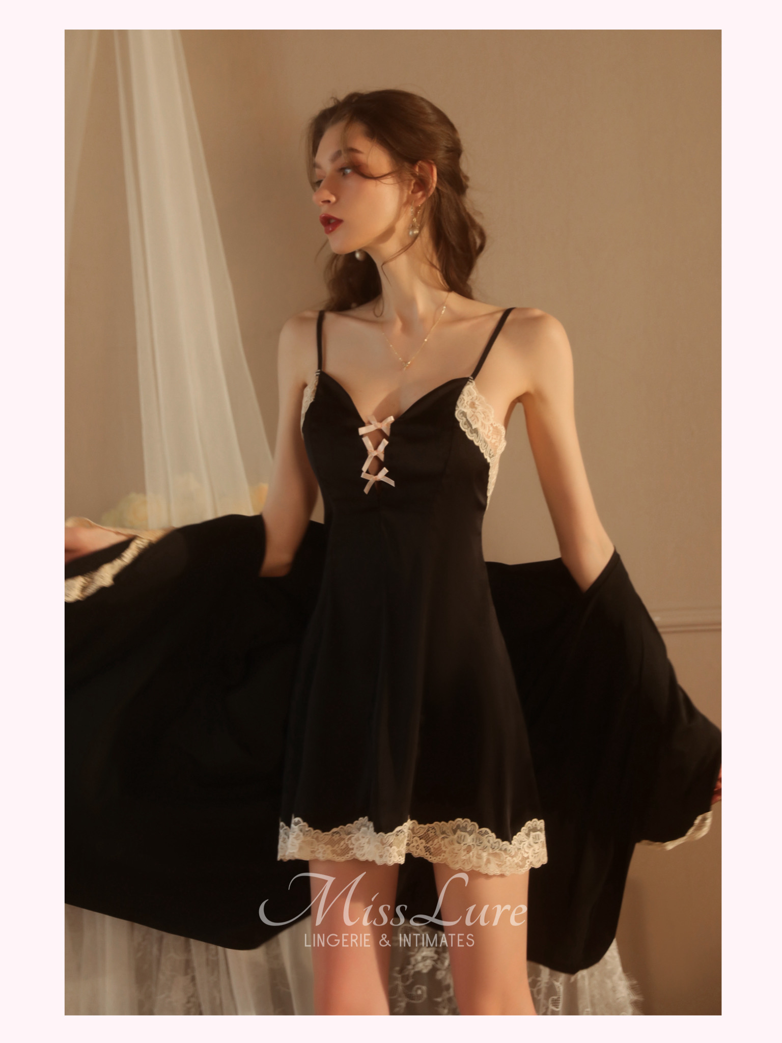 MissLure LOCAL READY STOCK LAINE Silk Satin Ribbon Robe Set Lingerie ...