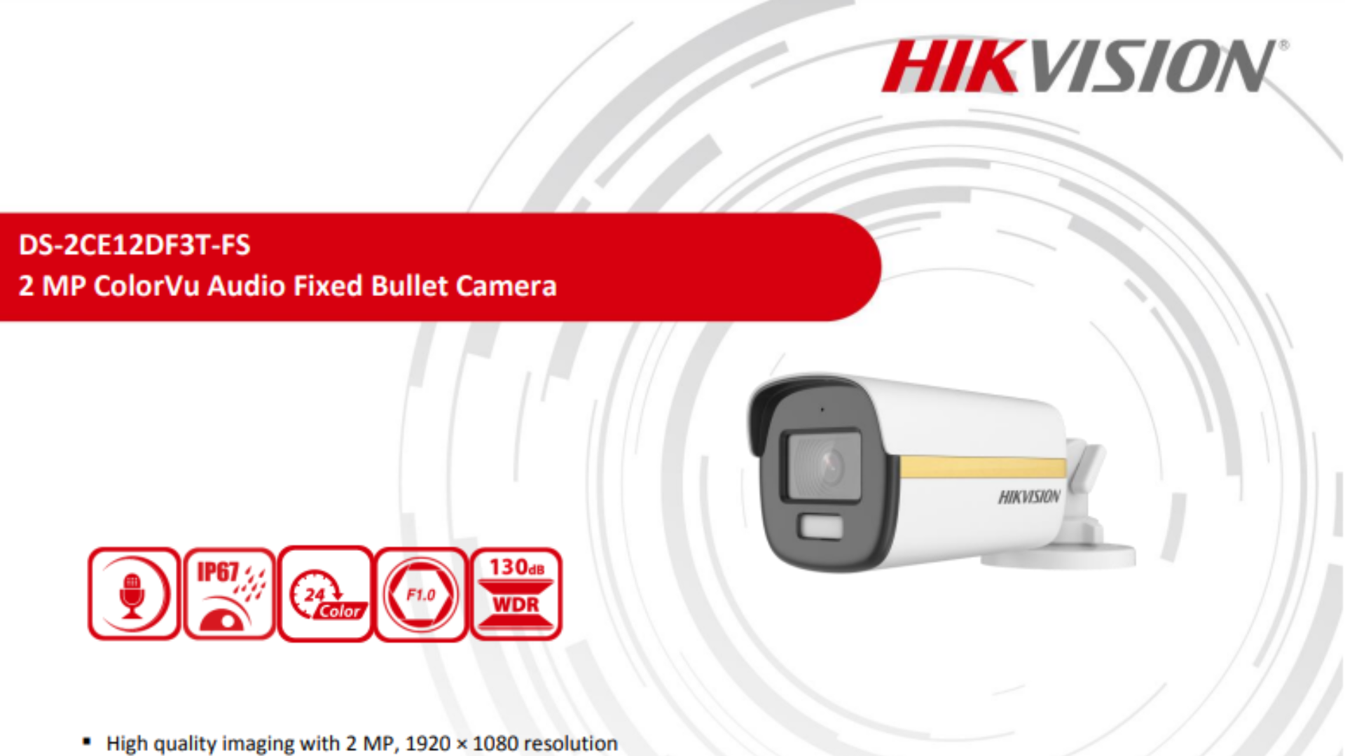 Hikvision 2MP 2 Megapixel 24Hour ColorVu Outdoor Analog CCTV Camera Mic ...