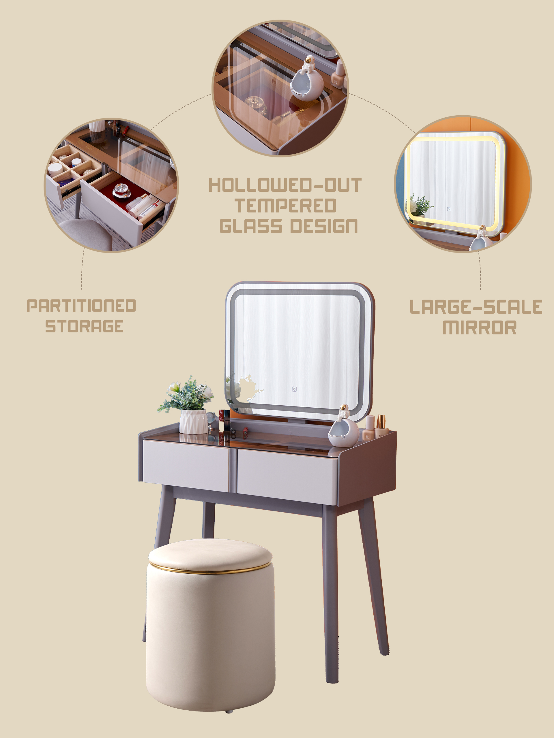 Small dressing table, modern and minimalist bedroom, light dressing ...