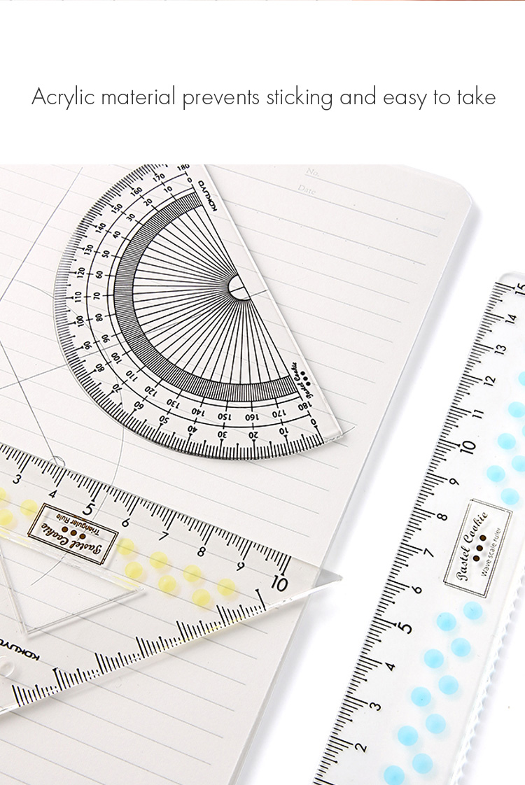 KOKUYO Pastel Cookie ruler set protractor set square Triangle ruler WSG ...