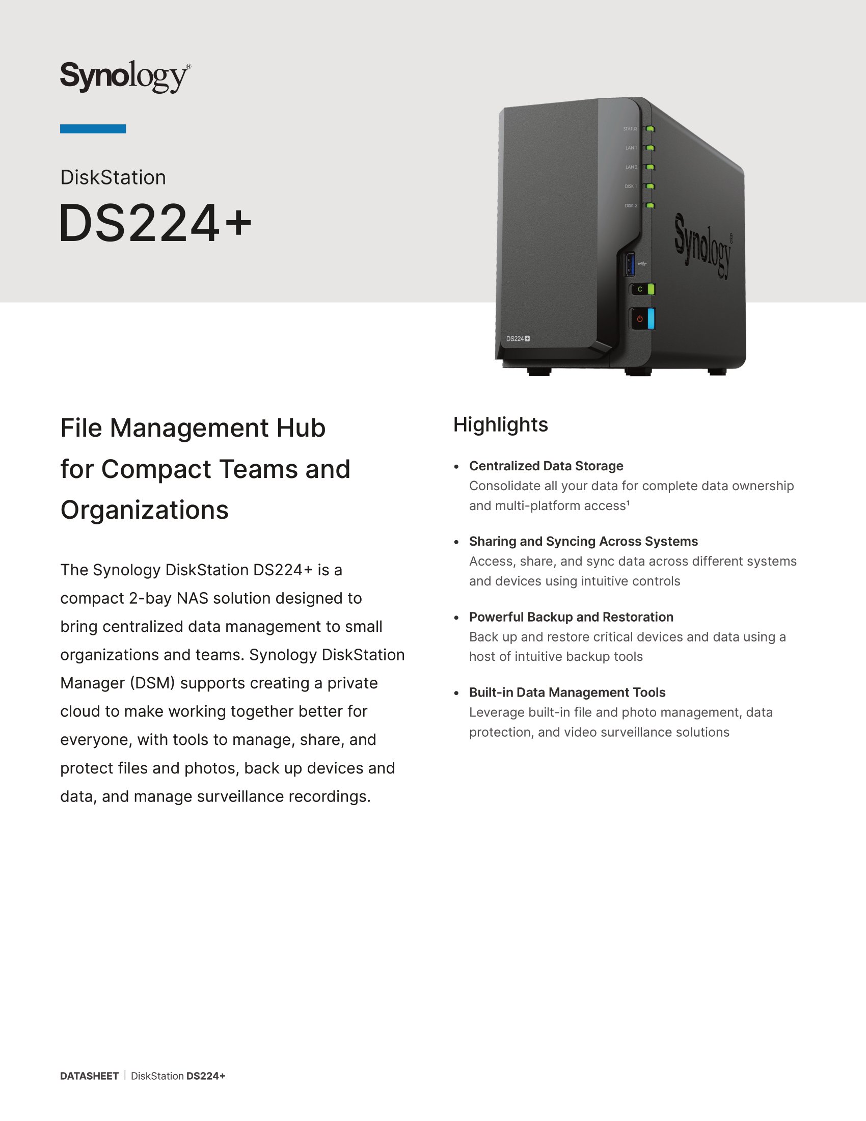 2 Bay Synology DS723+ 2GB DiskStation Gigabit NAS Unit