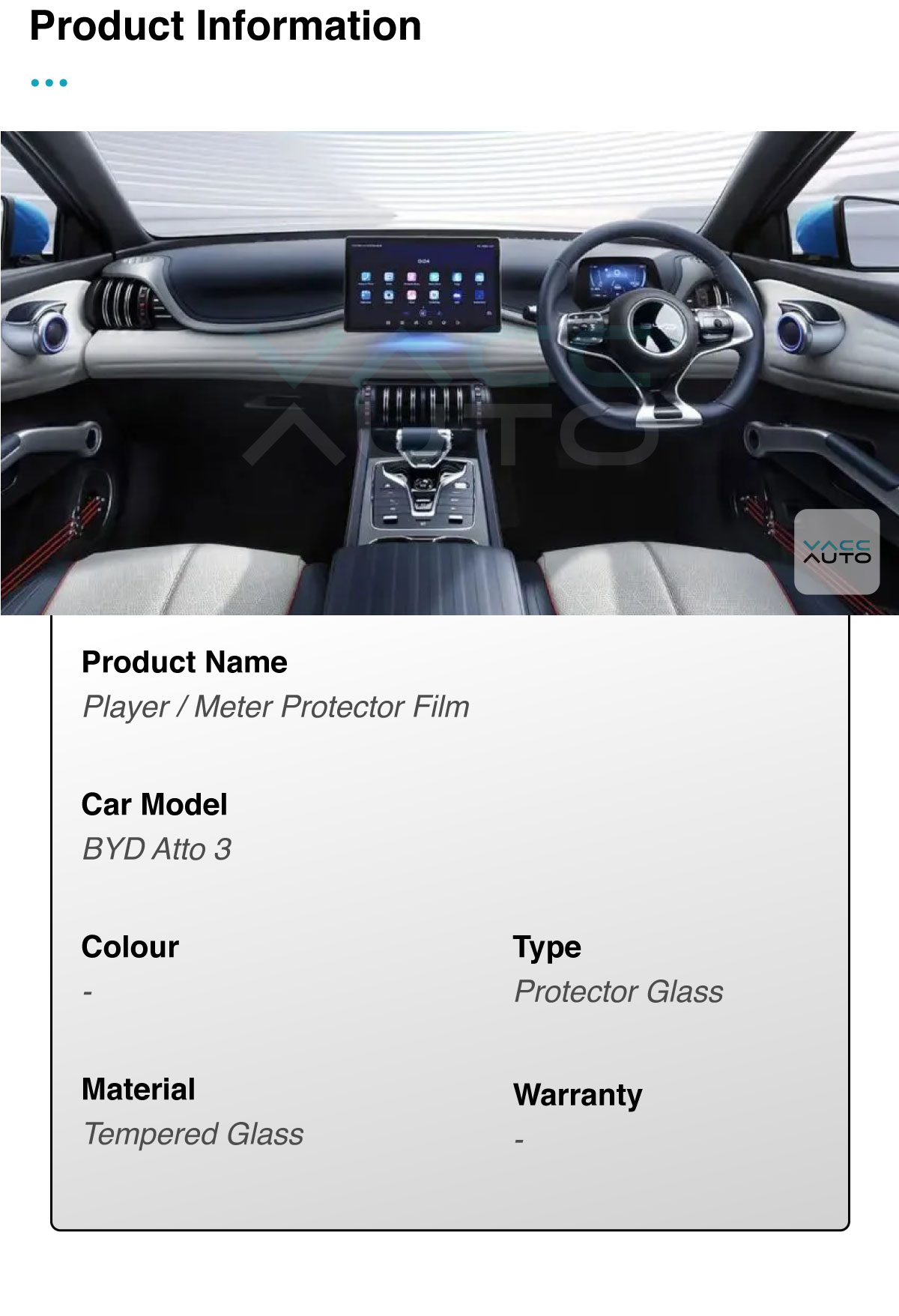 VACC AUTO Tempered Glass Screen Protector Center Control Infotainment ...