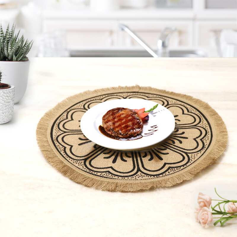Bohemian Style Jute Table Mats With Tassel / Boho Round Jute Placemat ...