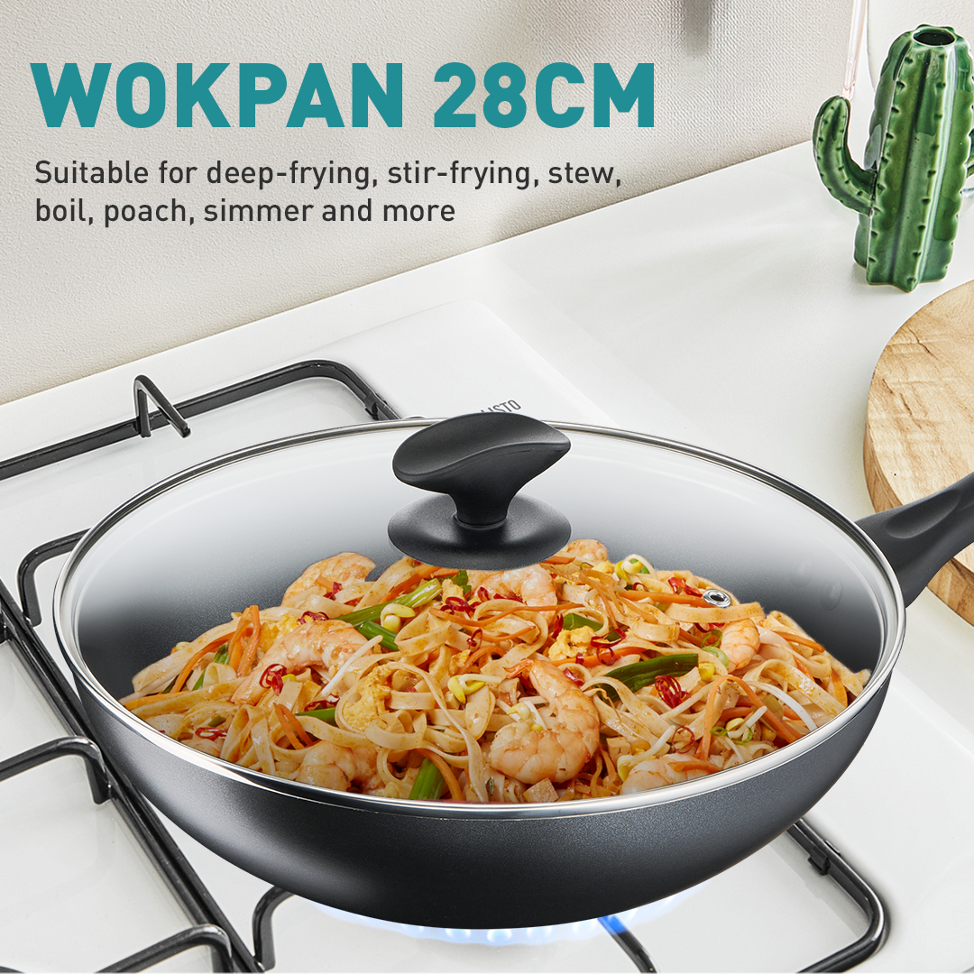 Tefal Cook & Clean 4pcs Set (Saucepan with lid 16cm + Wokpan 28cm ...