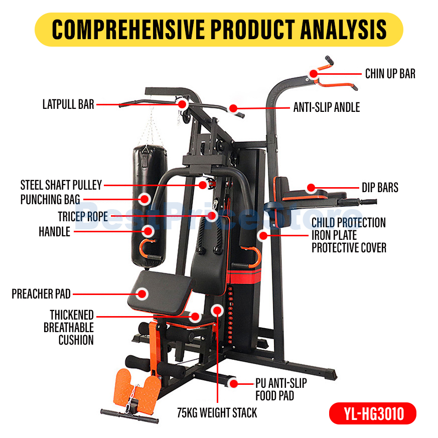 BPS FREE INSTALL 3Way All in 1 MultiWay Home Gym Station 75kg Weight ...