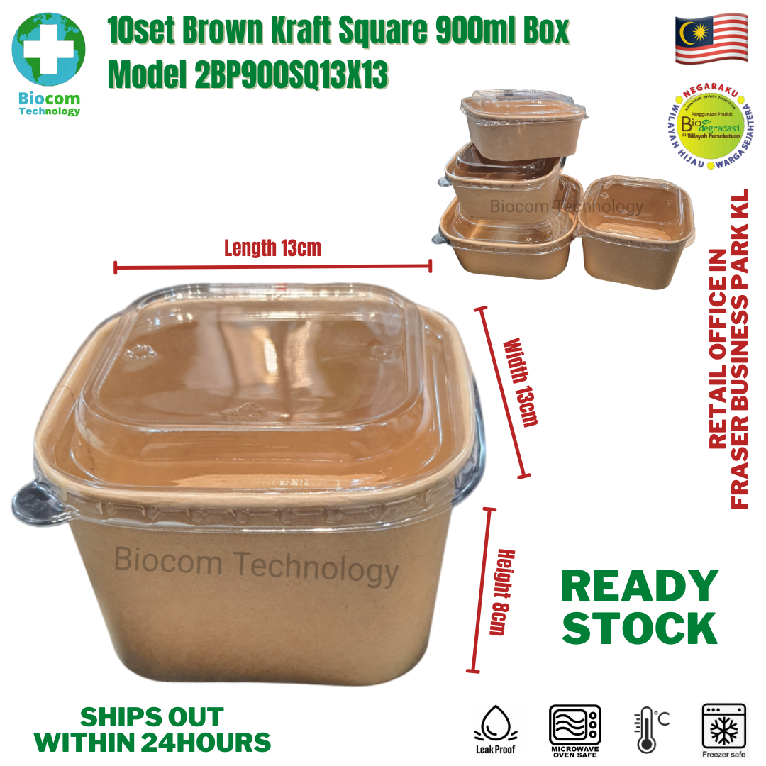 Assorted Sizes 10sets Bio Square Kraft Brown Container With PET Lid ...