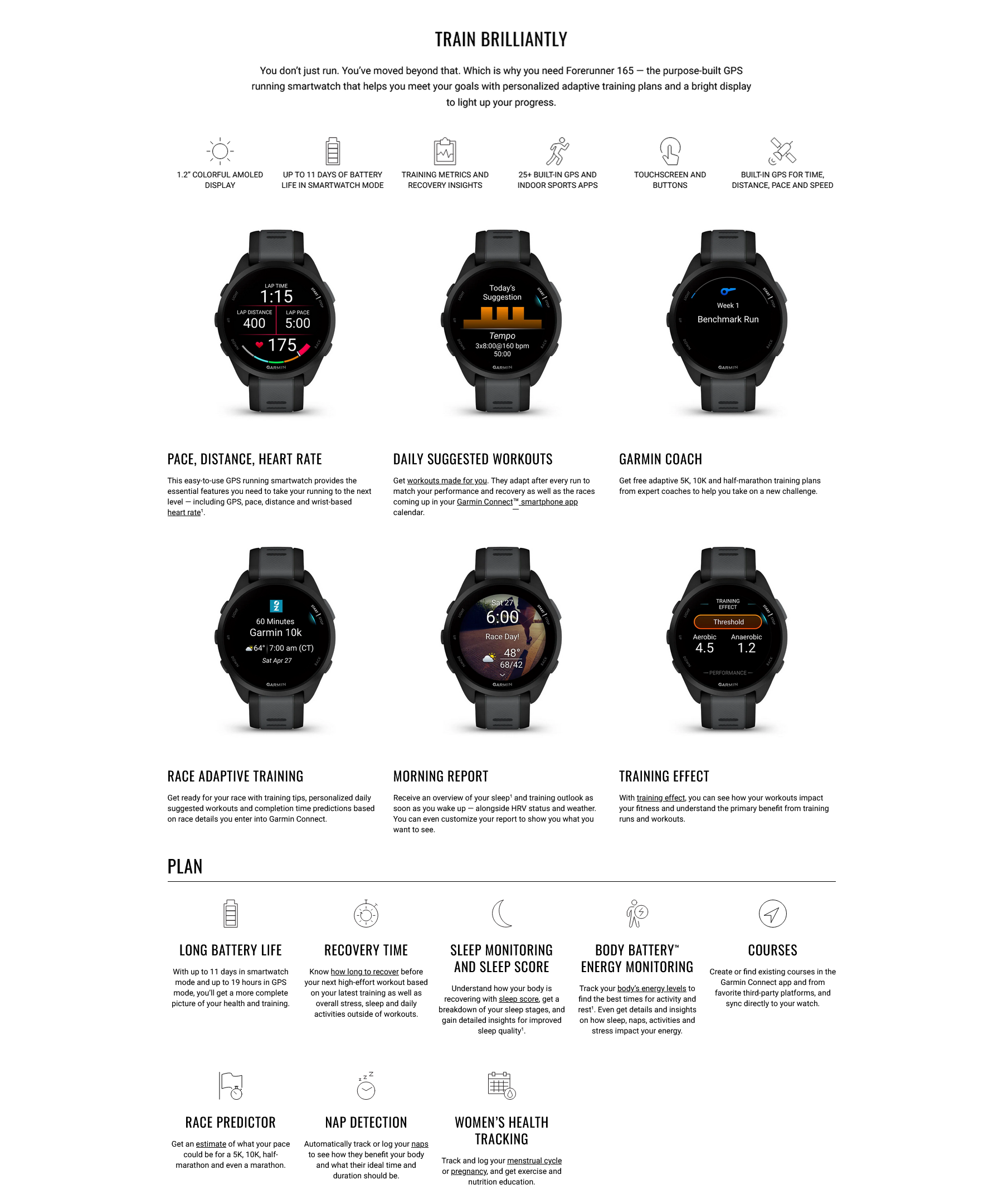 Garmin Forerunner 165 GPS Running Smartwatch with AMOLED Display and ...