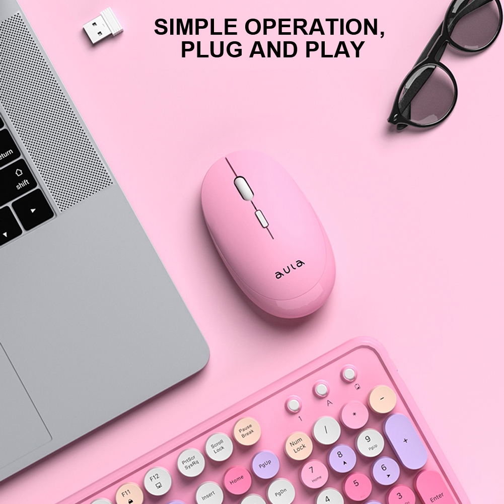 AULA AC306 Wireless Keyboard Mouse Combo Colorful Pink Blue Purple ...