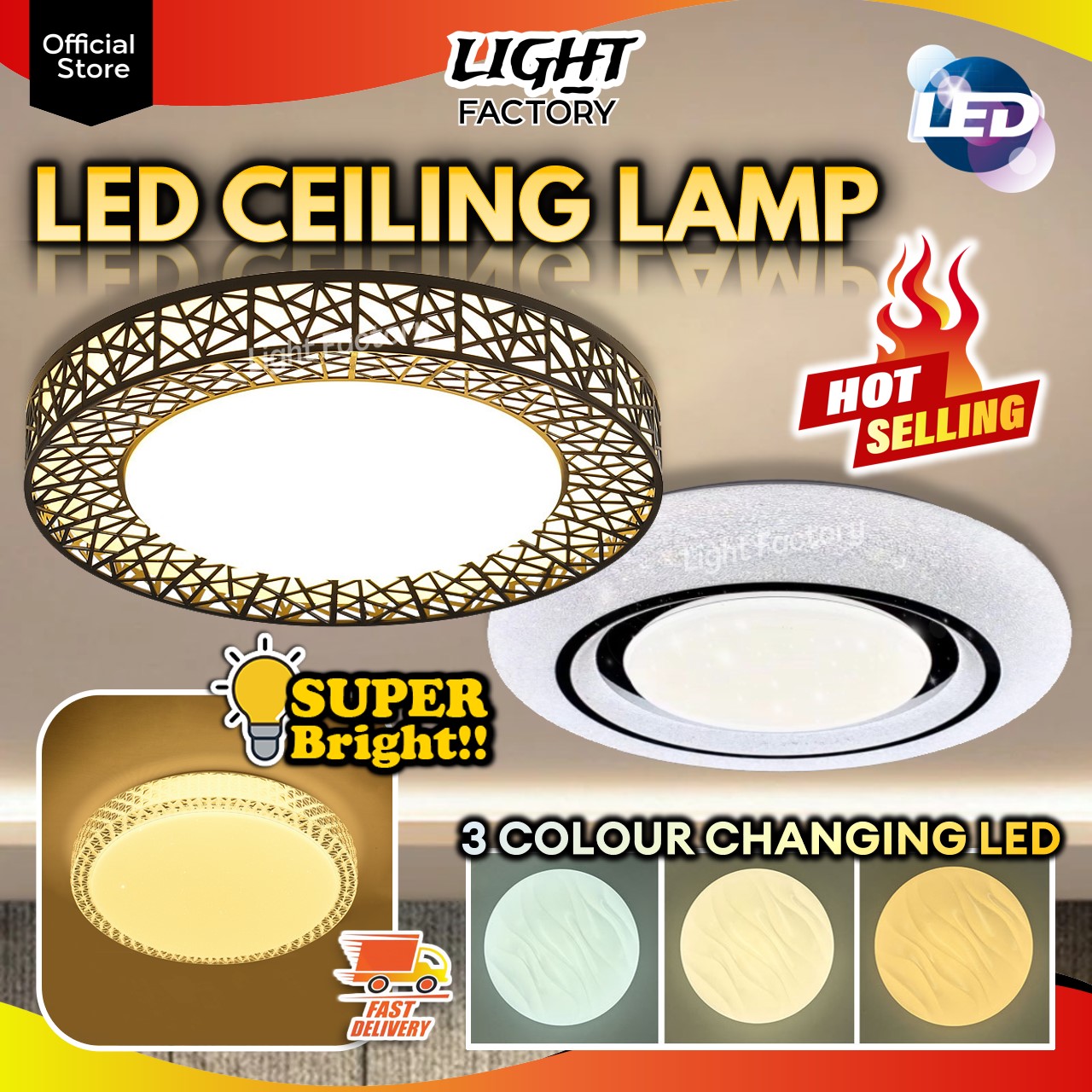 🔥HOT🔥 3 Colour LED Ceiling Light Surface Mounted Round Shape Ceiling ...