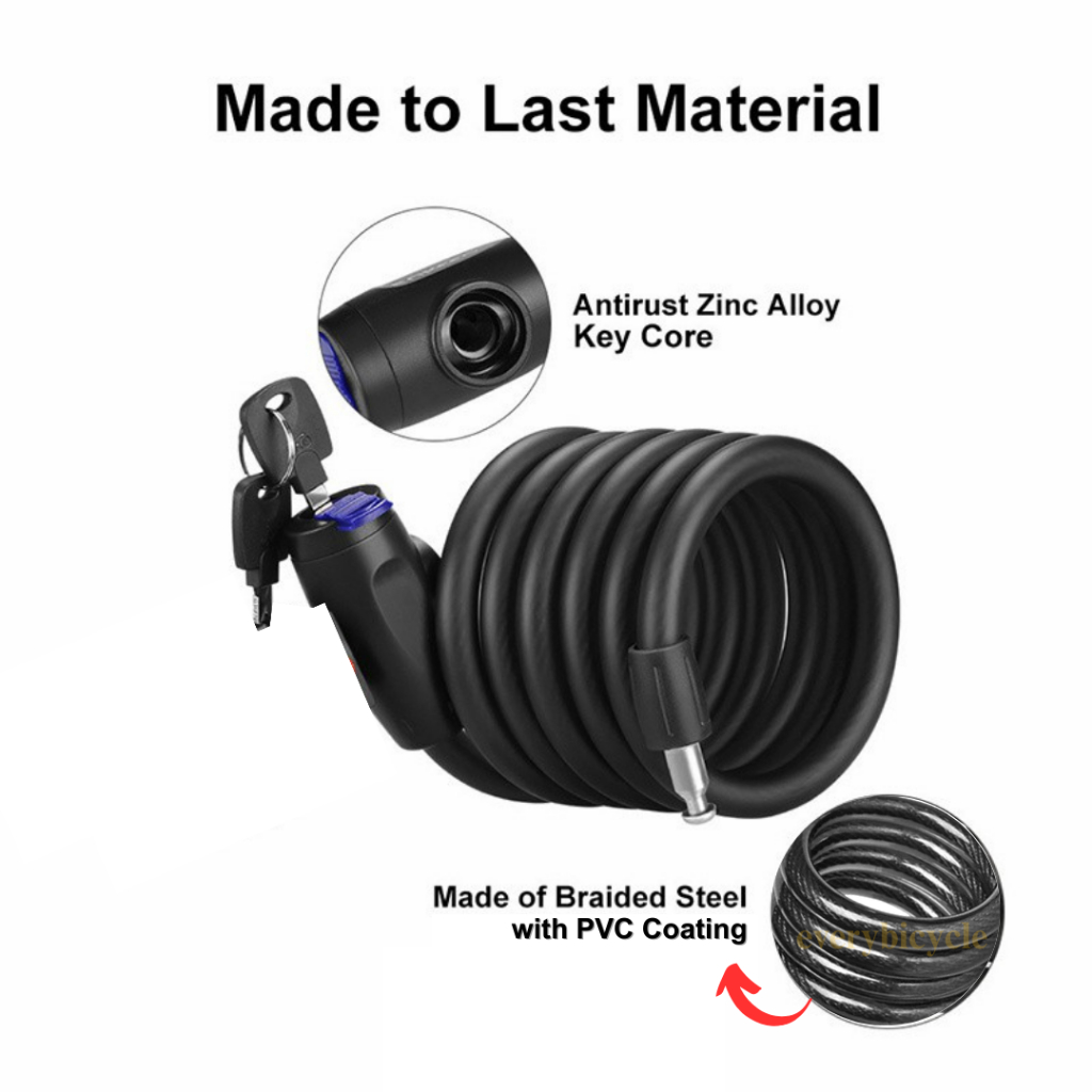Universal Anti-Theft Locks Bike Locker Long Steel Cable Coil Security ...