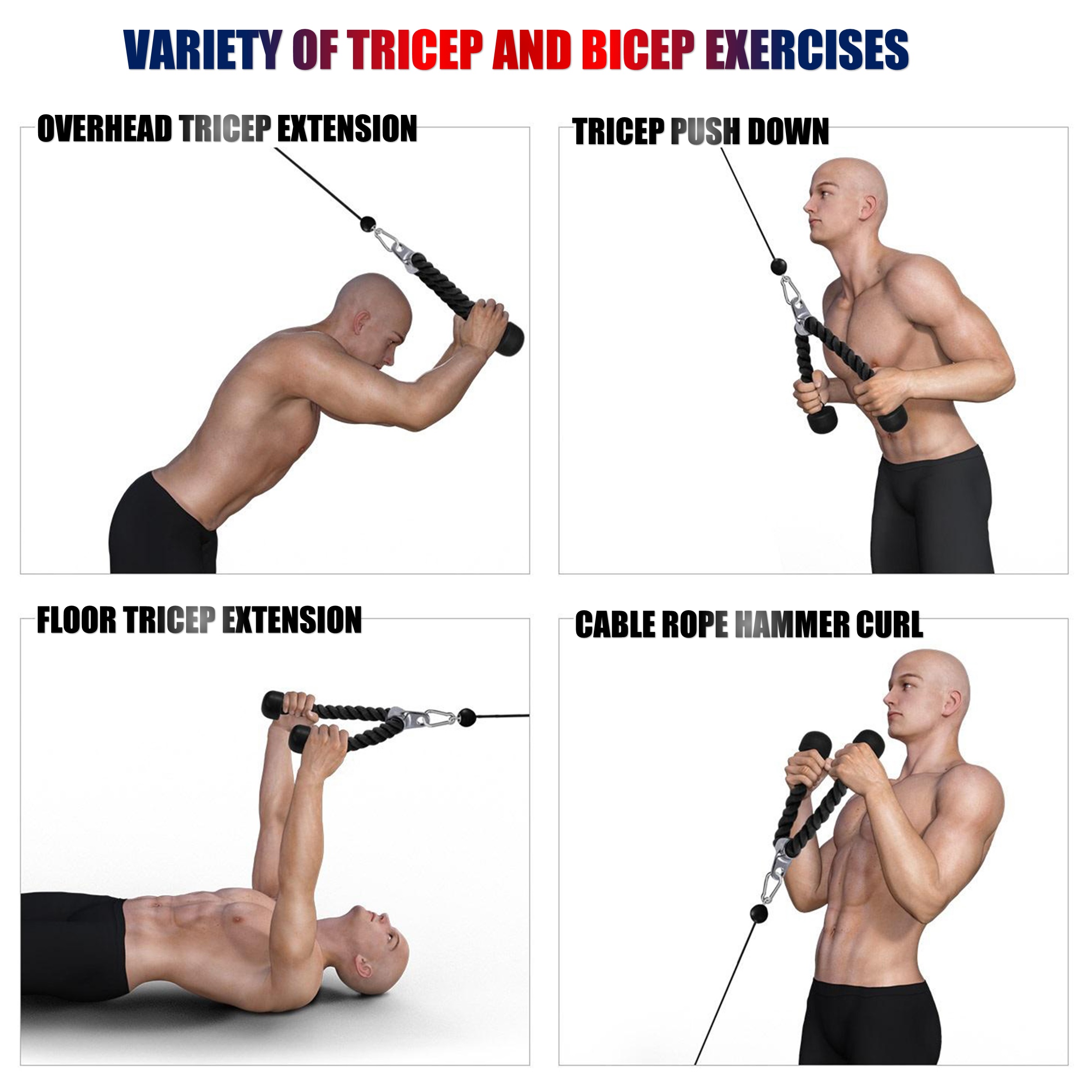 ADSports Heavy Duty Tricep Rope Gym Press Pull Down Arm Rope Push Pull ...