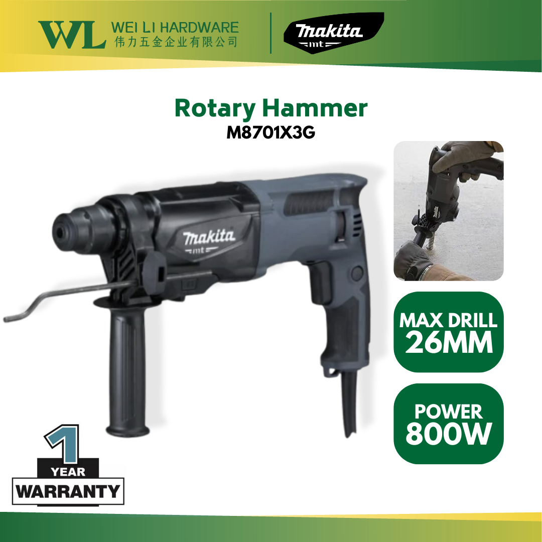 Makita MT M8701X3G Combination Hammer 800W M8701 Rotary hammer 3in1 hammer drill mesin drill dinding concrete simen Shopee Malaysia