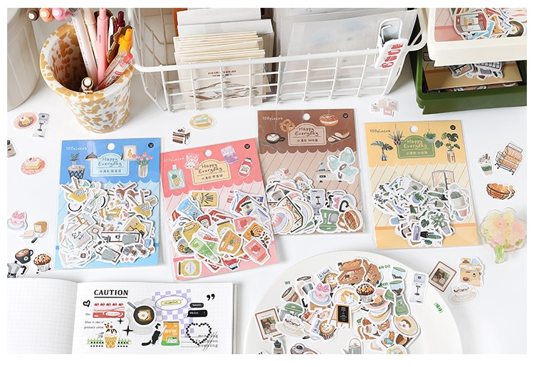 IFM 100pcs Happy Everyday Series Daily Life Mini Deco Stickers Pack DIY ...